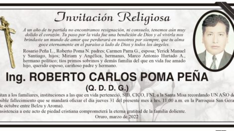 Ing. Roberto Carlos Poma Peña, un año de su partida