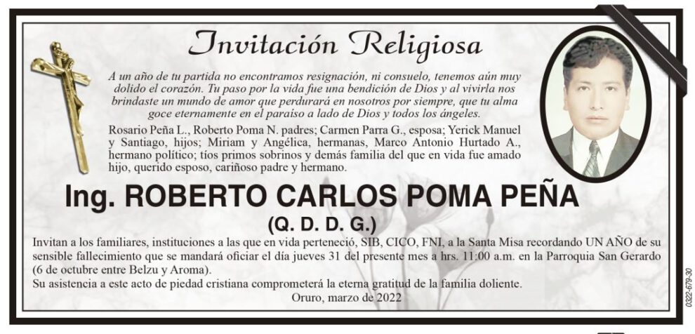 Ing. Roberto Carlos Poma Peña, un año de su partida