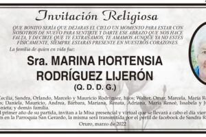 Invitación Religiosa para Marina Hortensia Rodríguez Lijerón