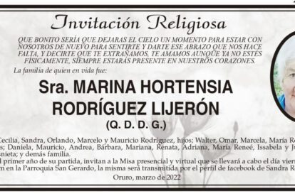 Invitación Religiosa para Marina Hortensia Rodríguez Lijerón