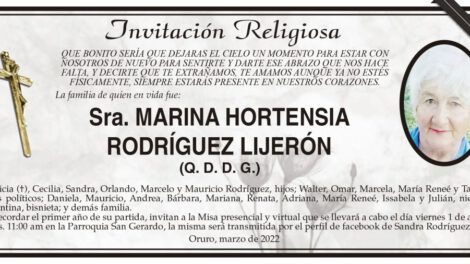 Invitación Religiosa para Marina Hortensia Rodríguez Lijerón