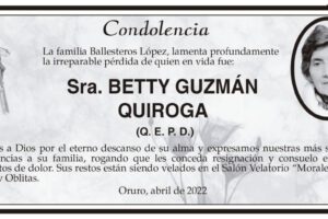 Condolencia por la Sra. Betty Guzmán Quiroga