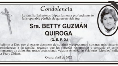 Condolencia por la Sra. Betty Guzmán Quiroga