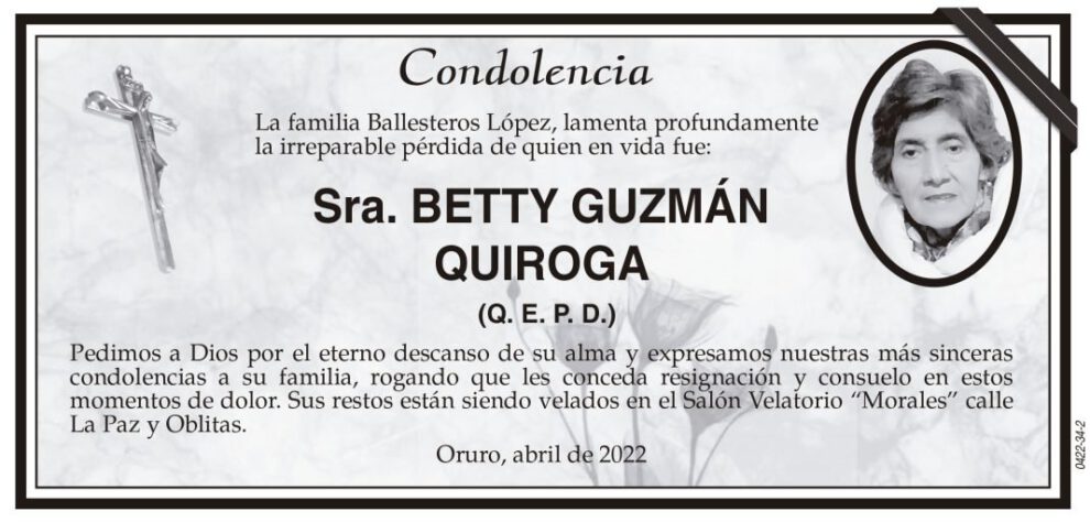 Condolencia por la Sra. Betty Guzmán Quiroga