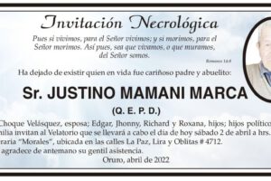 Invitación Necrológica: Justino Mamani Marca