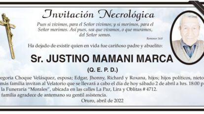 Invitación Necrológica: Justino Mamani Marca