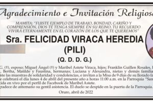 Agradecimiento e Invitación Religiosa por Felicidad Viraca Heredia