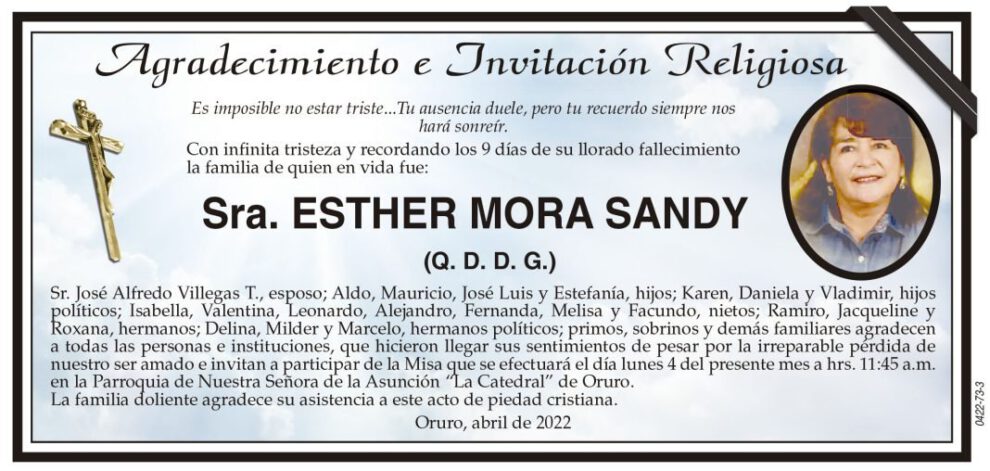 Agradecimiento e Invitación Religiosa por Esther Mora Sandy