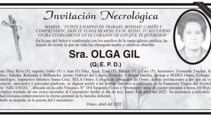Invitación Necrológica de Olga Gil