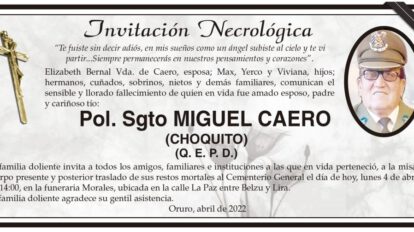 Invitación Necrológica: Pol. Sgto MIGUEL CAERO