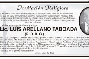 Invitación Religiosa para Lic. Luis Arellano Taboada
