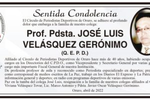 Condolencias por la muerte de José Luis Velásquez Gerónimo