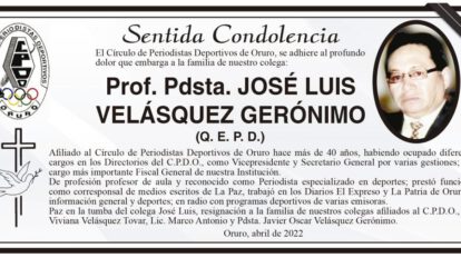 Condolencias por la muerte de José Luis Velásquez Gerónimo