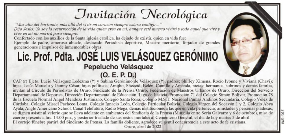 Lic. Prof. Pdta. José Luis Velásquez Gerónimo Q. E. P. D.