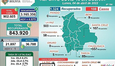Covid-19 en Bolivia: 4 departamentos reportaron solo un caso