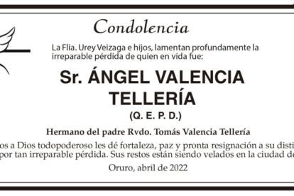 Condolencia por la pérdida de Ángel Valencia Tellería