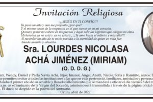 Invitación Religiosa para Lourdes Nicolasa Nachá Jiménez