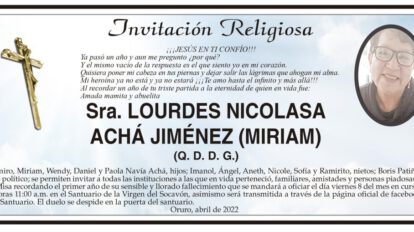 Invitación Religiosa para Lourdes Nicolasa Nachá Jiménez