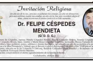 Invitación Religiosa en memoria del Dr. Felipe Céspedes Mendieta