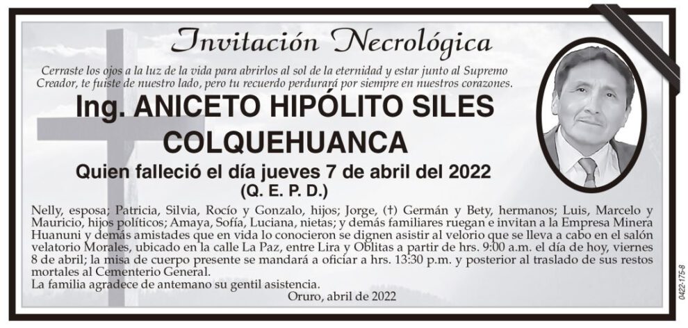 Ing. Aniceto Hipólito Siles Colquehuanca Q. E. P. D.