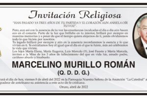 Invitación Religiosa a la Misa de Marcelino Murillo Román
