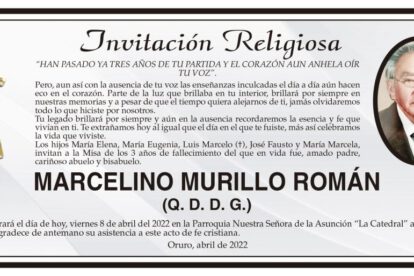 Invitación Religiosa a la Misa de Marcelino Murillo Román