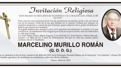 Invitación Religiosa a la Misa de Marcelino Murillo Román