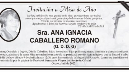 Misa de Año en memoria de Ana Ignacia Caballero Romano