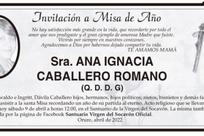 Misa de Año en memoria de Ana Ignacia Caballero Romano