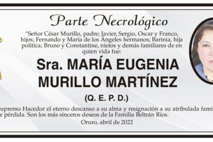 Parte Necrológico de María Eugenia Murillo Martínez