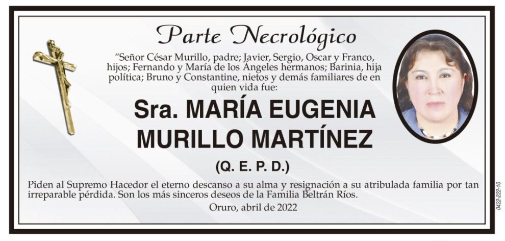 Parte Necrológico de María Eugenia Murillo Martínez