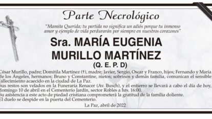 Parte Necrológico de María Eugenia Murillo Martínez