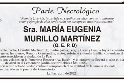 Parte Necrológico de María Eugenia Murillo Martínez