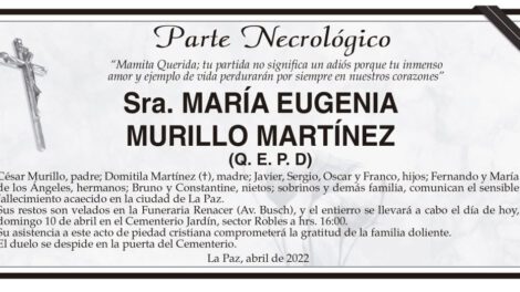 Parte Necrológico de María Eugenia Murillo Martínez