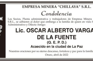 Condolencia por Lic. Oscar Alberto Vargas de la Fuente
