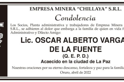 Condolencia por Lic. Oscar Alberto Vargas de la Fuente
