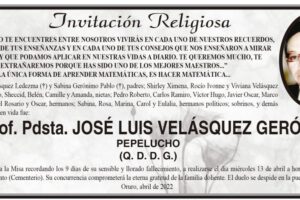 Lic. Prof. Pdsta. José Luis Velásquez Gerónimo en la invitación religiosa