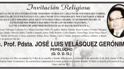 Lic. Prof. Pdsta. José Luis Velásquez Gerónimo en la invitación religiosa