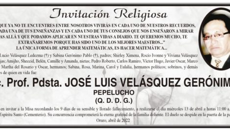 Lic. Prof. Pdsta. José Luis Velásquez Gerónimo en la invitación religiosa
