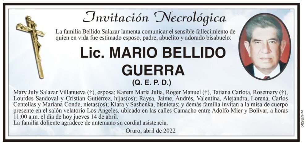 Invitación Necrológica: Lic. Mario Bellido Guerra