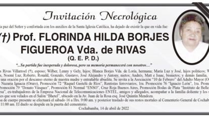 Invitación Necrológica de Prof. Florinda Hilda Borjes Figueroa