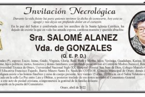 Invitación Necrológica de Salomé Alanez Vda. de Gonzales