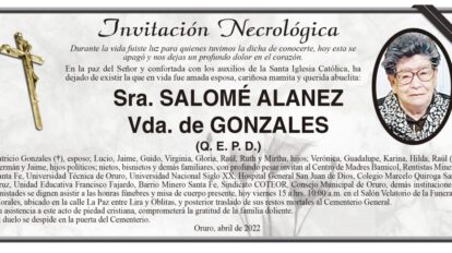 Invitación Necrológica de Salomé Alanez Vda. de Gonzales