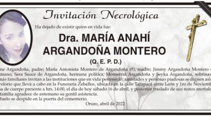 Dra. María Anahí Argandoña Montero (Q. E. P. D.)