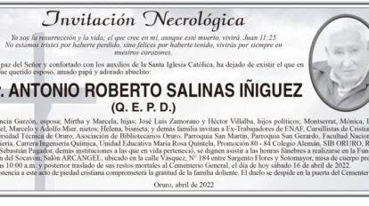 Invitación Necrológica: Antonio Roberto Salinas Iñiguez