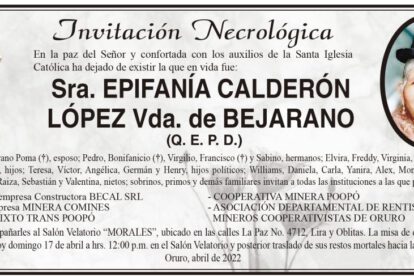 Epifanía Calderón López, invitación necrológica