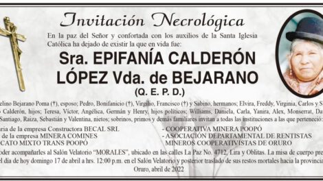 Epifanía Calderón López, invitación necrológica