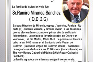 Invitación Religiosa: Sr. Ramiro Miranda Sánchez