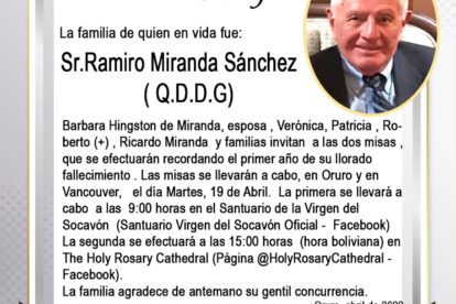 Invitación Religiosa: Sr. Ramiro Miranda Sánchez