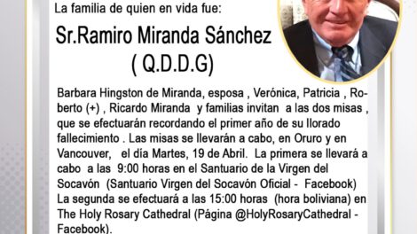 Invitación Religiosa: Sr. Ramiro Miranda Sánchez
